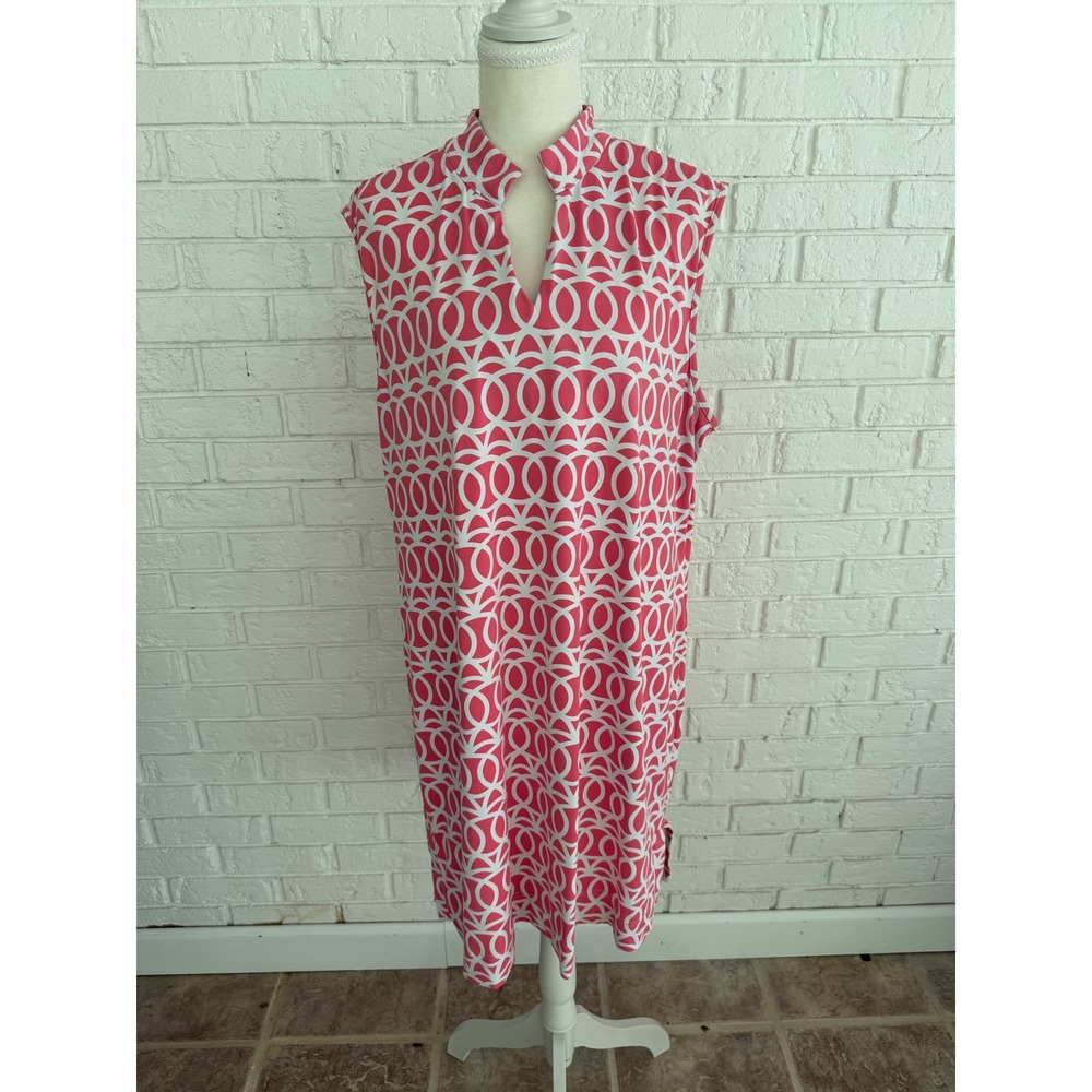 Lulu-B Dress Womens 1X Pink Excellent Sleeveless Geometric Split Neck Pocket - Picture 2 of 8
